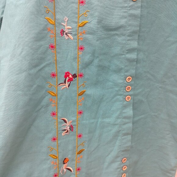 Bright blue embroidered short sleeve blouse top Medium - Picture 2 of 12
